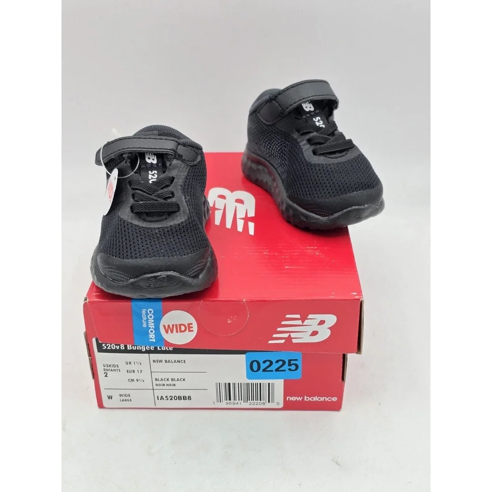 New balance 520v8 Bungee Lace Black - Black - Infants - Baby Shoes - Sz 2 W WIDE